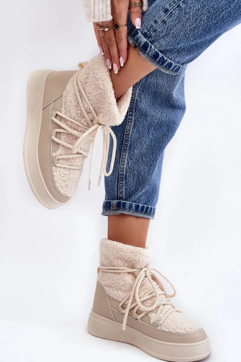 Discount Boto Damskie Śniegowce Na Platformie Jasnobeżowe Ahatissa