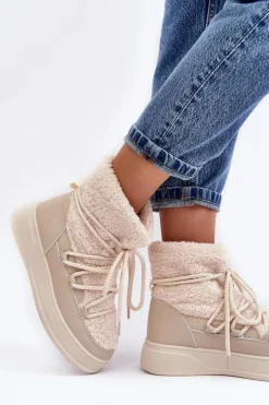 Discount Boto Damskie Śniegowce Na Platformie Jasnobeżowe Ahatissa