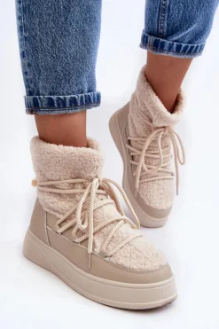 Discount Boto Damskie Śniegowce Na Platformie Jasnobeżowe Ahatissa