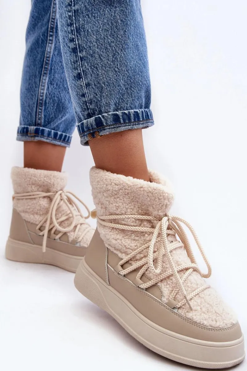 Discount Boto Damskie Śniegowce Na Platformie Jasnobeżowe Ahatissa
