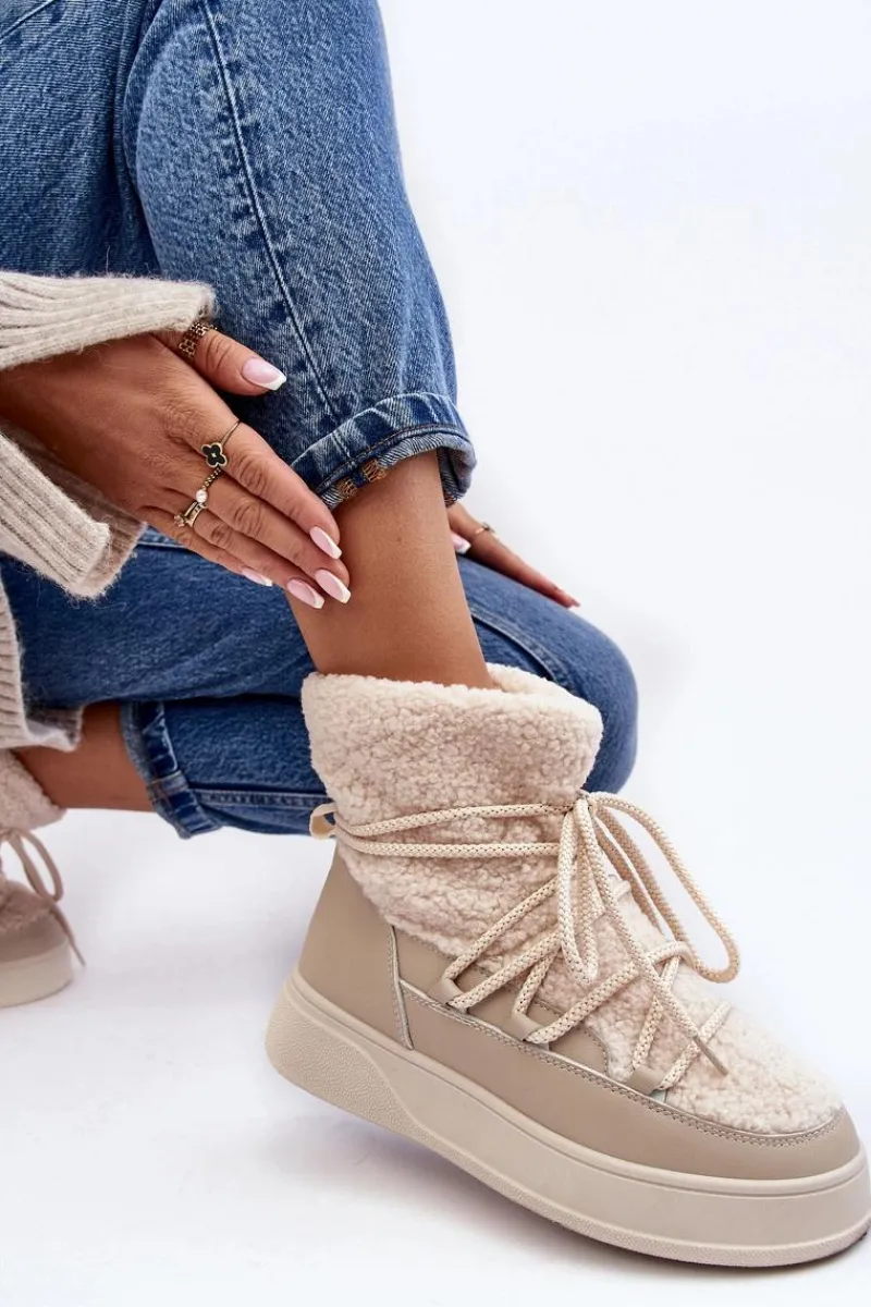 Discount Boto Damskie Śniegowce Na Platformie Jasnobeżowe Ahatissa