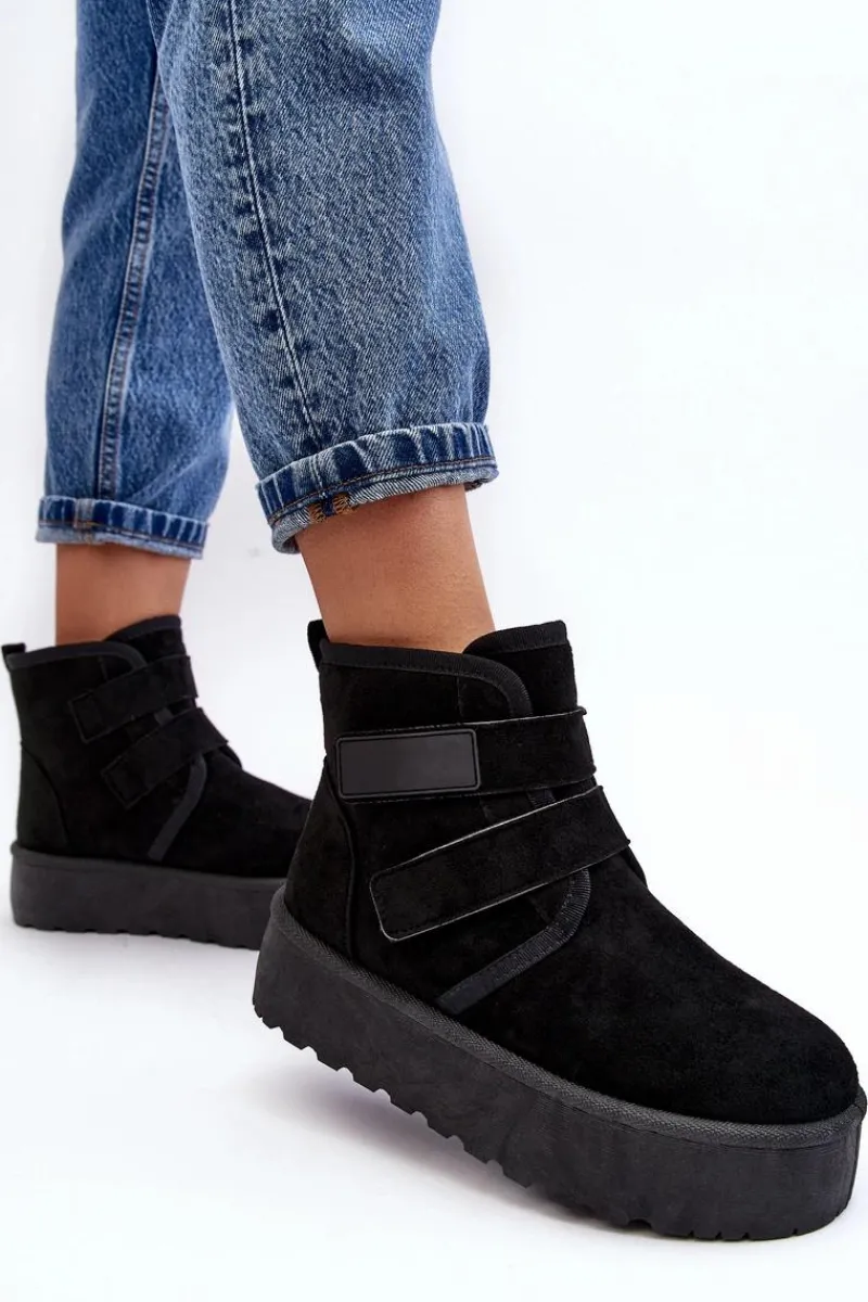 Śniegowce Damskie>Boto Damskie Śniegowce Na Platformie Czarne Naredi