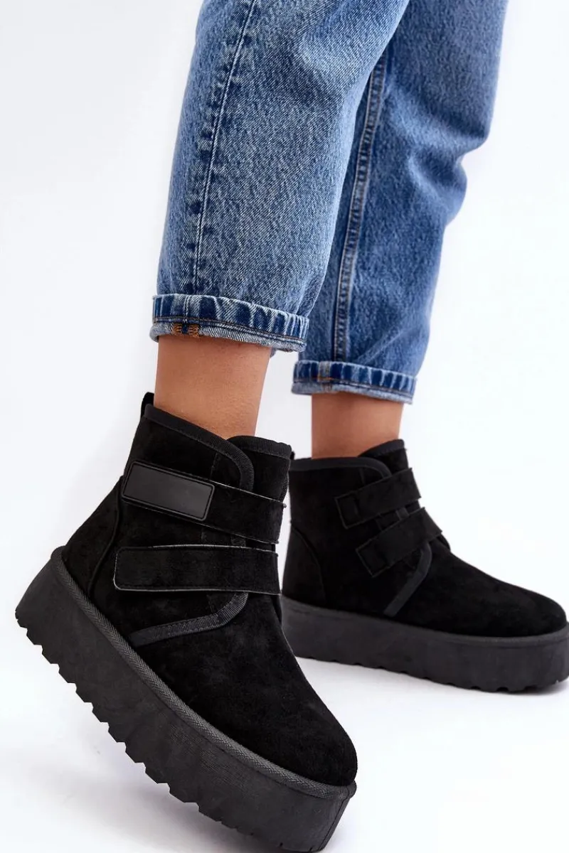 Śniegowce Damskie>Boto Damskie Śniegowce Na Platformie Czarne Naredi
