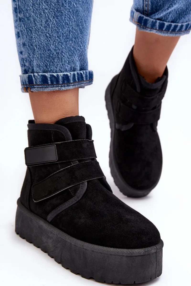 Śniegowce Damskie>Boto Damskie Śniegowce Na Platformie Czarne Naredi