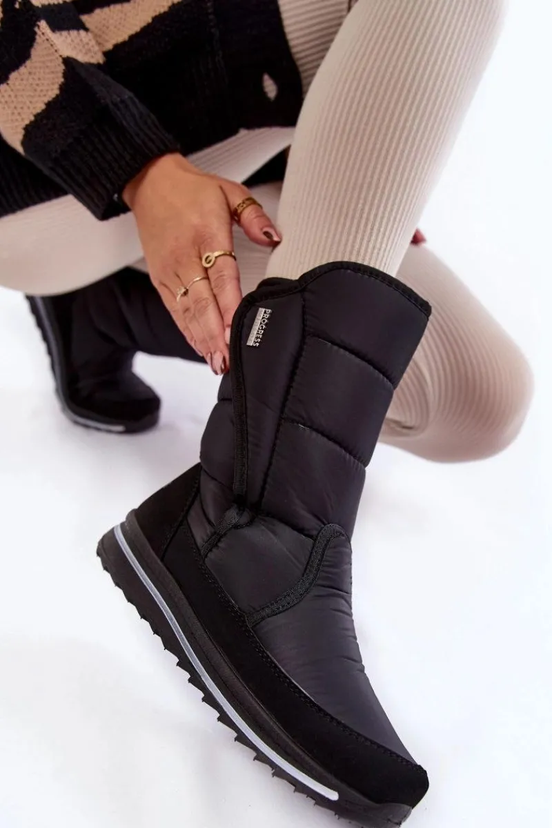 Sale Damskie Śniegowce Na Rzep Progress PROGJ-22-128 Czarne Damskie Śniegowce Damskie|Botki Płaskie