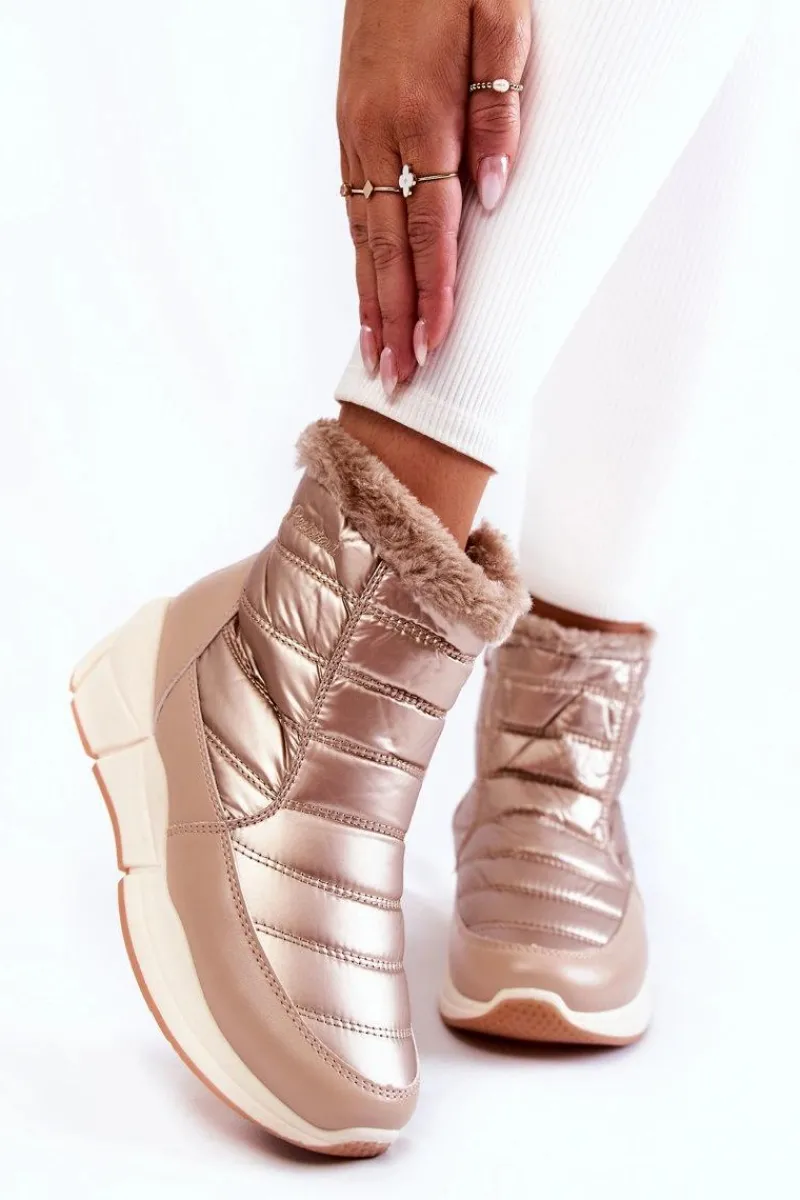 Discount Evento Damskie Śniegowce Na Suwak Złoto-Beżowe Senia