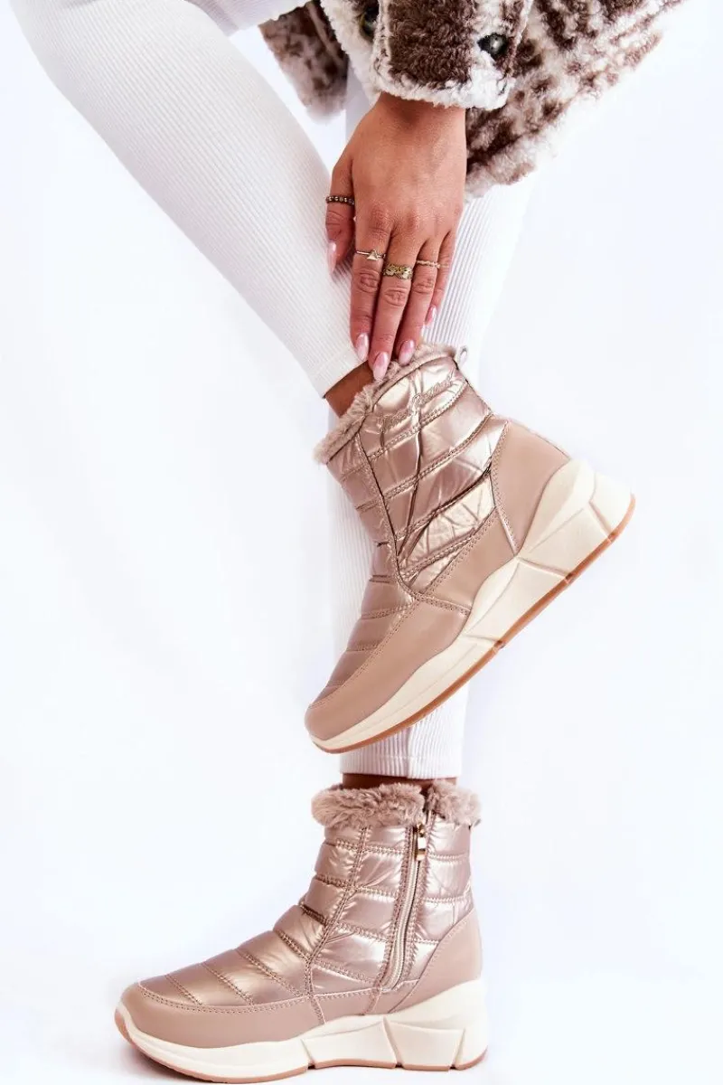 Discount Evento Damskie Śniegowce Na Suwak Złoto-Beżowe Senia