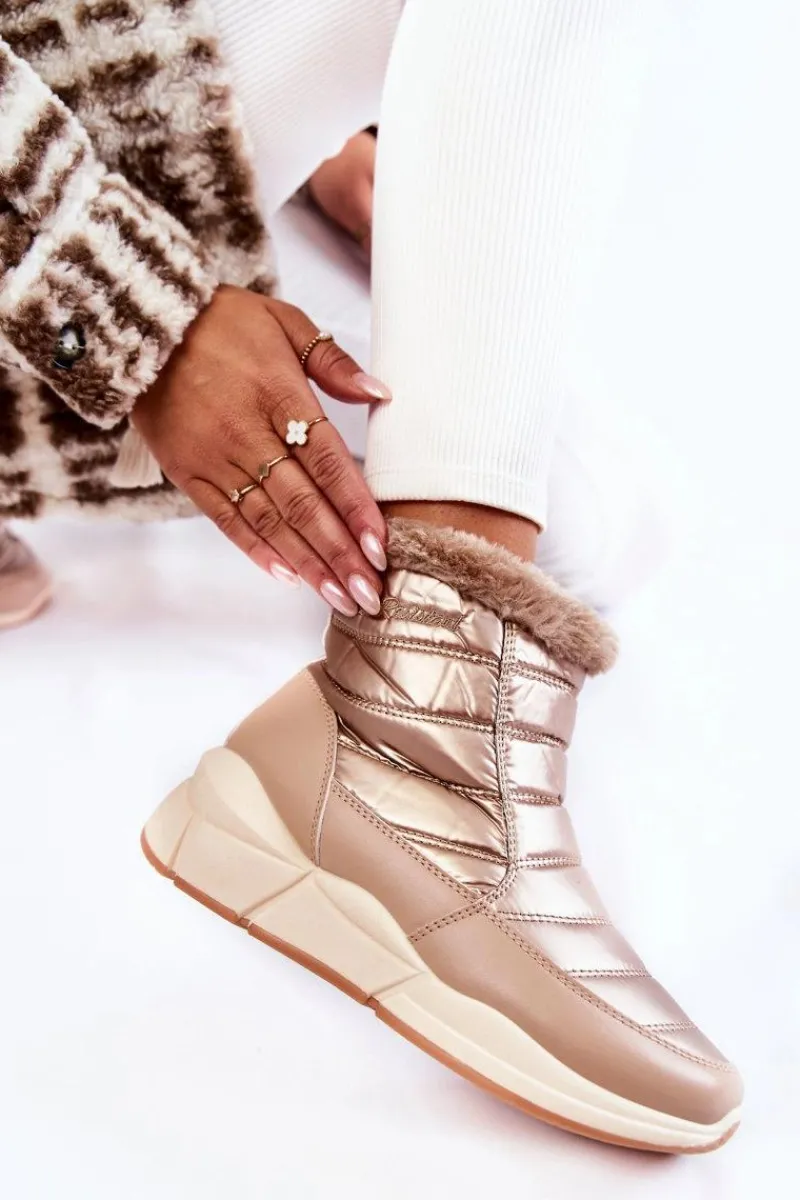 Discount Evento Damskie Śniegowce Na Suwak Złoto-Beżowe Senia