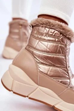 Discount Evento Damskie Śniegowce Na Suwak Złoto-Beżowe Senia