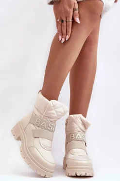 Śniegowce Damskie>Boto Damskie Śniegowce Na Suwak Ocieplane Jasnobeżowe Zeva