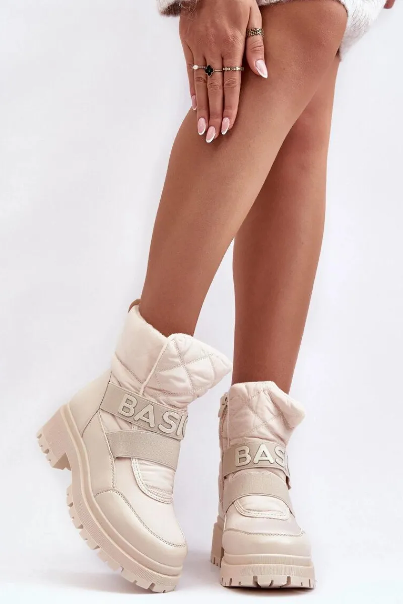 Śniegowce Damskie>Boto Damskie Śniegowce Na Suwak Ocieplane Jasnobeżowe Zeva