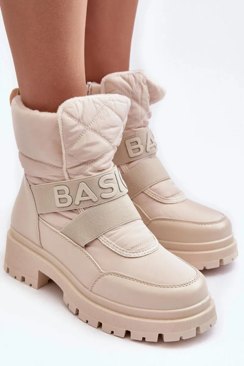 Śniegowce Damskie>Boto Damskie Śniegowce Na Suwak Ocieplane Jasnobeżowe Zeva