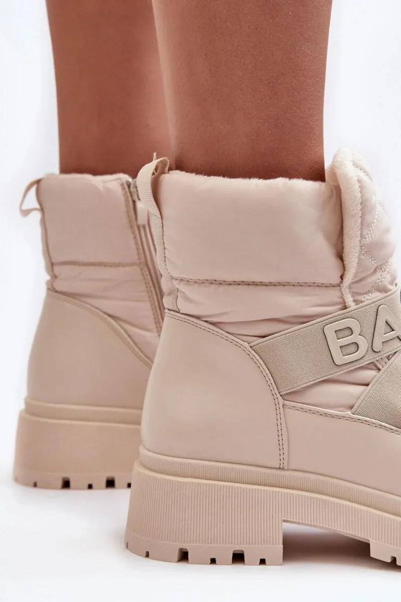 Śniegowce Damskie>Boto Damskie Śniegowce Na Suwak Ocieplane Jasnobeżowe Zeva