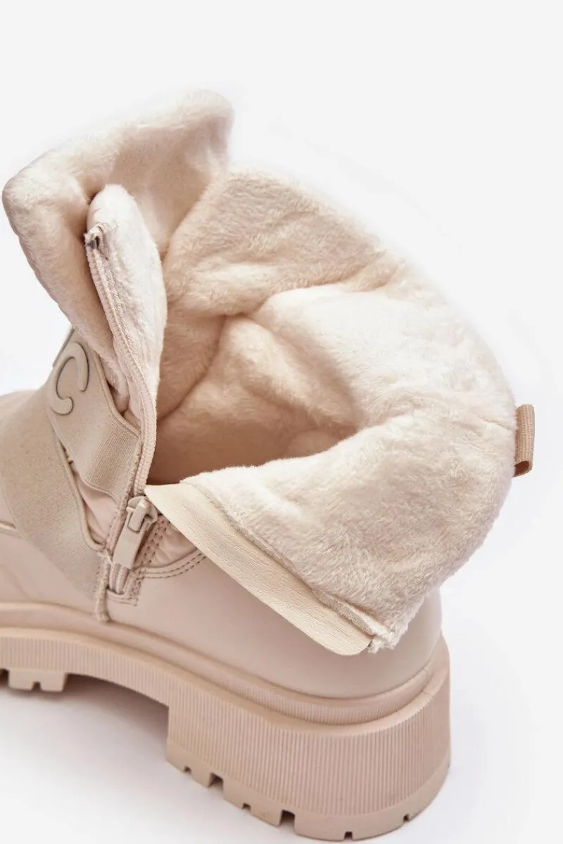 Śniegowce Damskie>Boto Damskie Śniegowce Na Suwak Ocieplane Jasnobeżowe Zeva