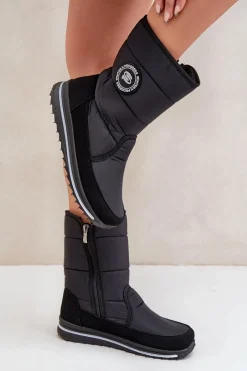 Discount Boto Damskie Śniegowce Na Zamek Progress PROGJ-21-09 Czarne