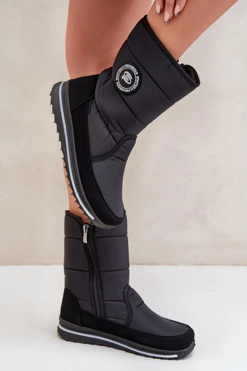 Discount Boto Damskie Śniegowce Na Zamek Progress PROGJ-21-09 Czarne