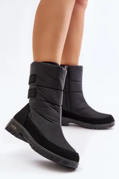 Śniegowce Damskie|Botki Płaskie>Boto Damskie Śniegowce Na Zamek Progress PROGJ-21-16 Czarne