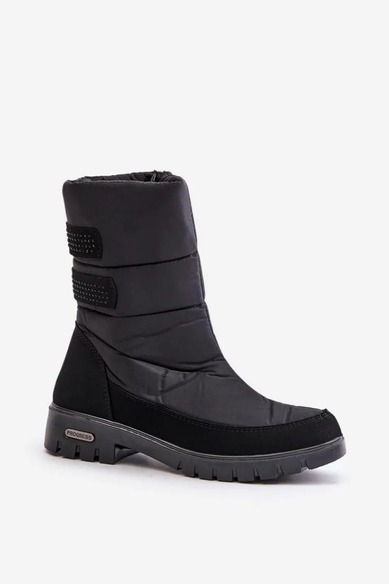 Śniegowce Damskie|Botki Płaskie>Boto Damskie Śniegowce Na Zamek Progress PROGJ-21-16 Czarne