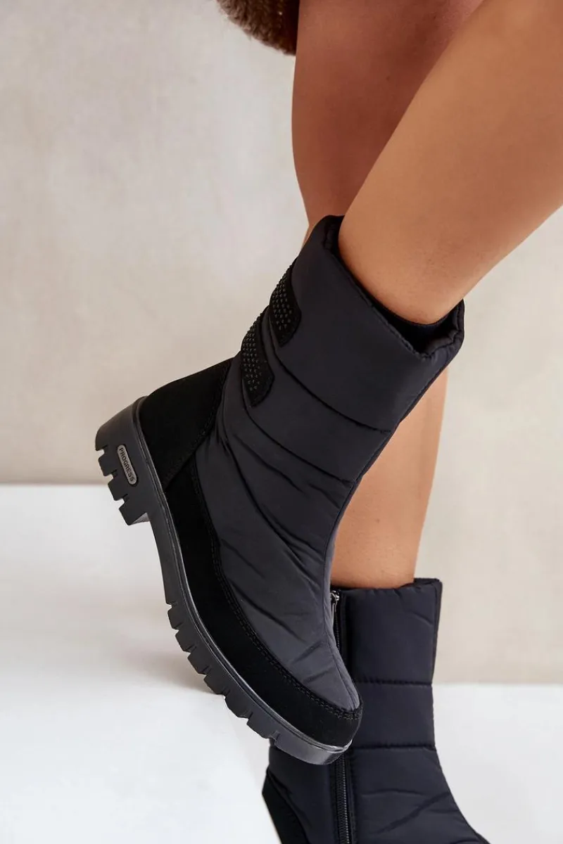 Śniegowce Damskie|Botki Płaskie>Boto Damskie Śniegowce Na Zamek Progress PROGJ-21-16 Czarne