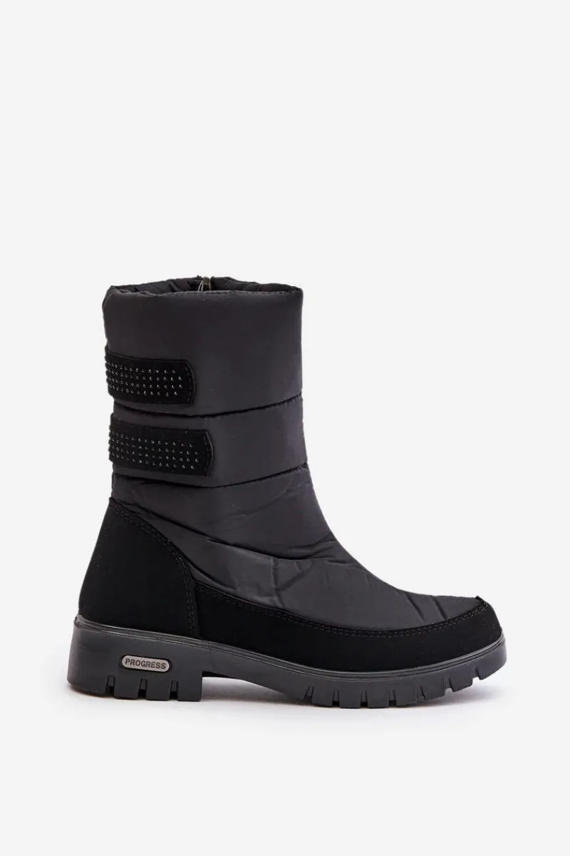 Śniegowce Damskie|Botki Płaskie>Boto Damskie Śniegowce Na Zamek Progress PROGJ-21-16 Czarne