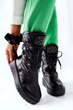 Online Damskie buty S.Barski Damskie Śniegowce Ocieplane Czarne Chardonnay