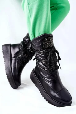 Online Damskie buty S.Barski Damskie Śniegowce Ocieplane Czarne Chardonnay