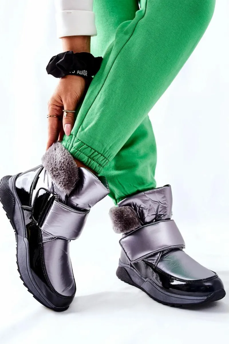 New Damskie Śniegowce Ocieplane Szare Evamia Damskie Śniegowce Damskie