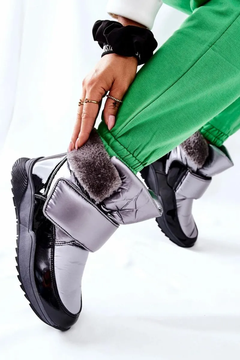 New Damskie Śniegowce Ocieplane Szare Evamia Damskie Śniegowce Damskie