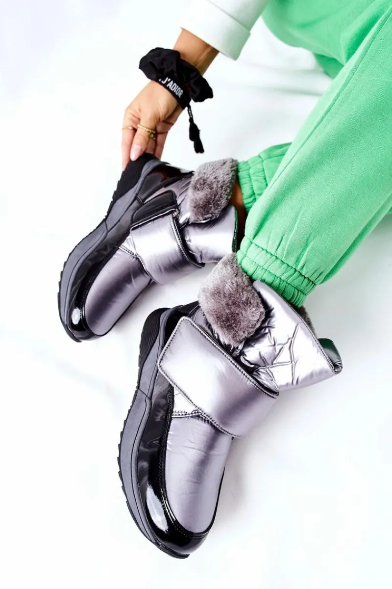 New Damskie Śniegowce Ocieplane Szare Evamia Damskie Śniegowce Damskie