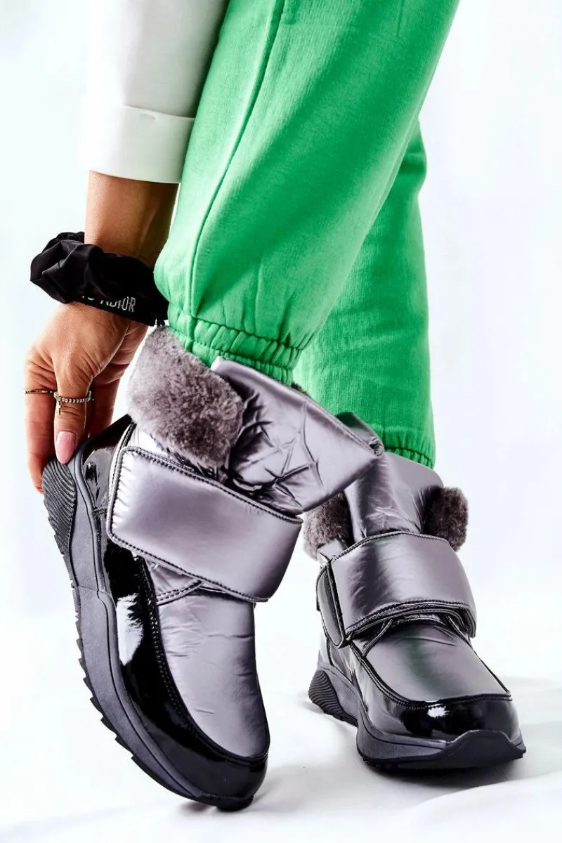 New Damskie Śniegowce Ocieplane Szare Evamia Damskie Śniegowce Damskie