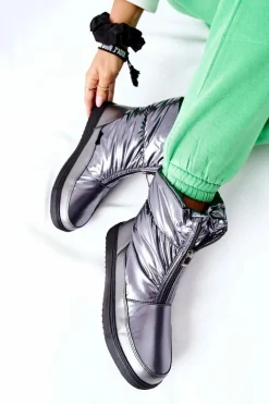 Damskie buty S.Barski Damskie Śniegowce Ocieplane Szare Monile