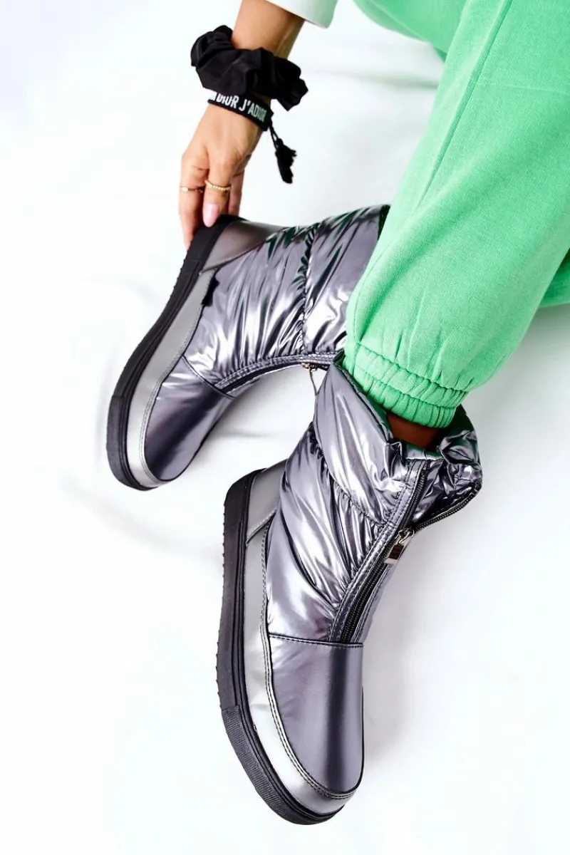 Damskie buty S.Barski Damskie Śniegowce Ocieplane Szare Monile