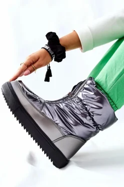 Damskie buty S.Barski Damskie Śniegowce Ocieplane Szare Monile