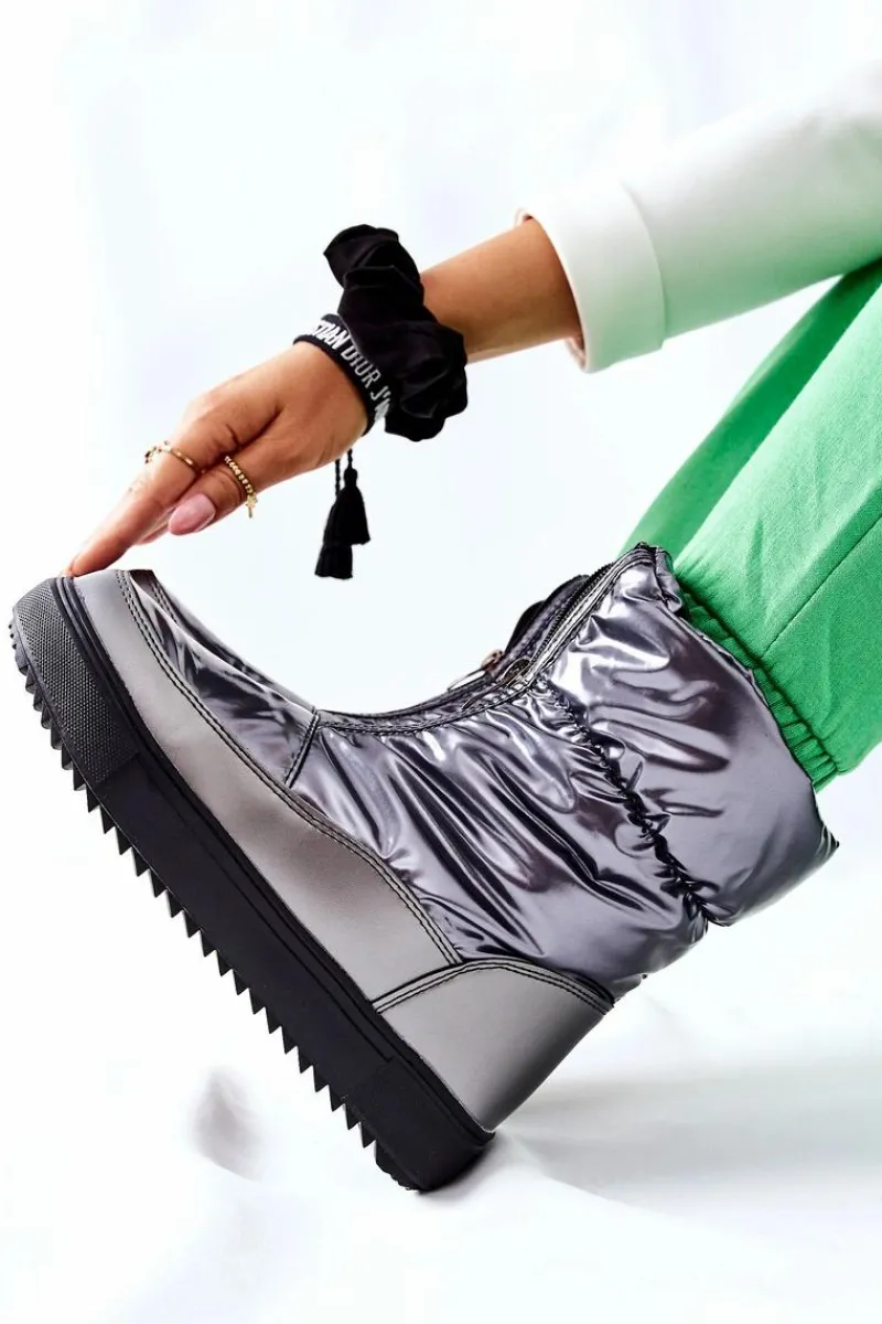 Damskie buty S.Barski Damskie Śniegowce Ocieplane Szare Monile