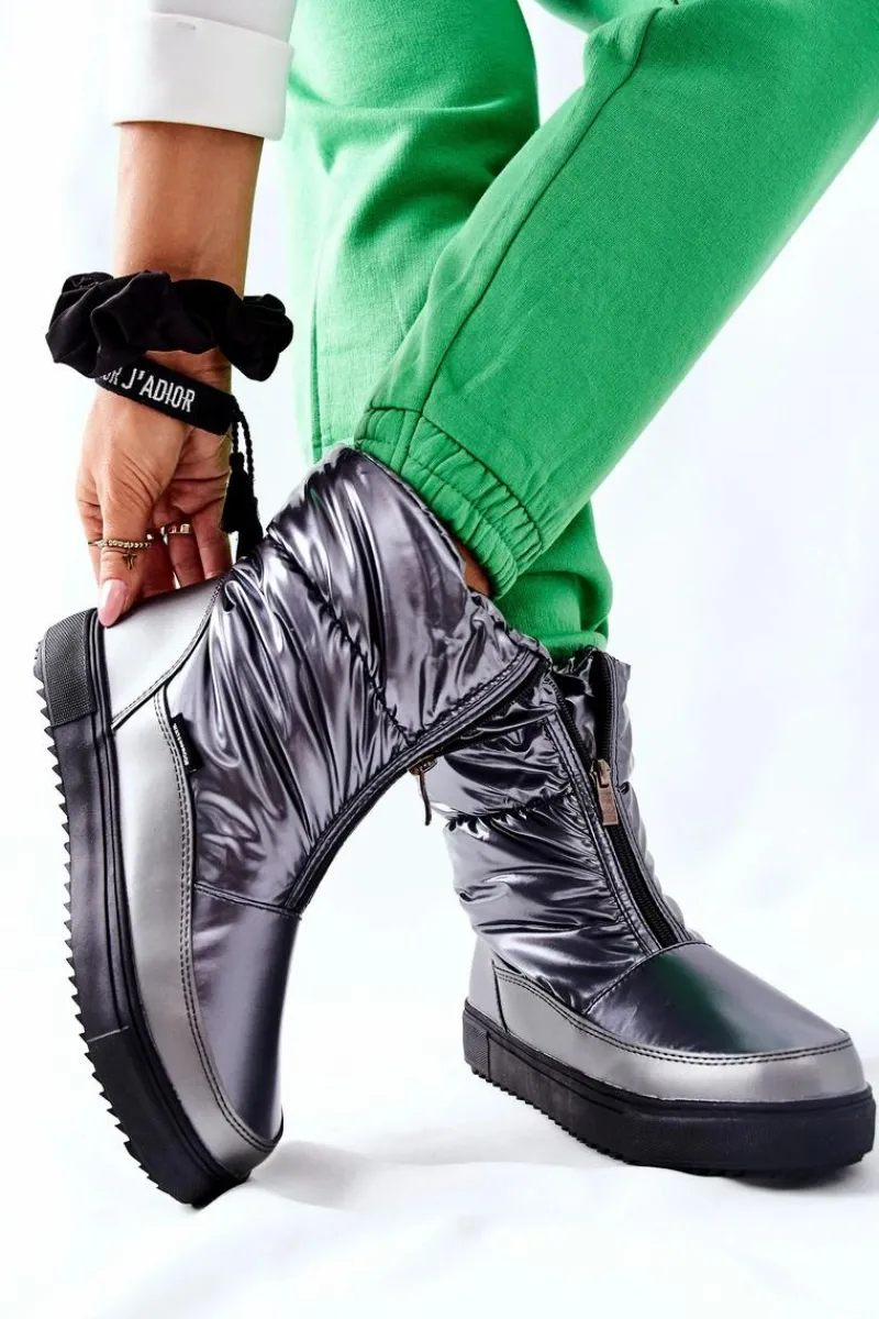 Damskie buty S.Barski Damskie Śniegowce Ocieplane Szare Monile