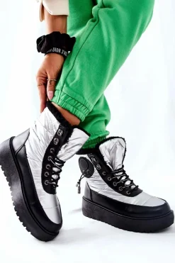 Outlet Damskie Śniegowce Ocieplane Srebrne Kennilis Damskie Śniegowce Damskie