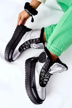 Outlet Damskie Śniegowce Ocieplane Srebrne Kennilis Damskie Śniegowce Damskie