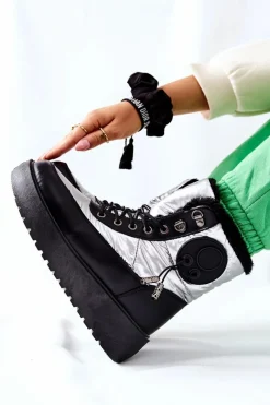 Outlet Damskie Śniegowce Ocieplane Srebrne Kennilis Damskie Śniegowce Damskie