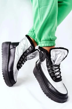 Outlet Damskie Śniegowce Ocieplane Srebrne Kennilis Damskie Śniegowce Damskie