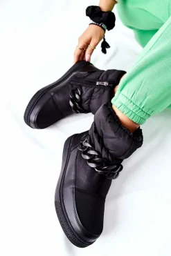 New Damskie Śniegowce Ocieplane Czarne Khariche Damskie Śniegowce Damskie