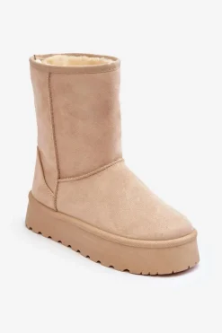 Damskie Śniegowce Ocieplone Futerkiem Beżowe Abrams Damskie Śniegowce Damskie