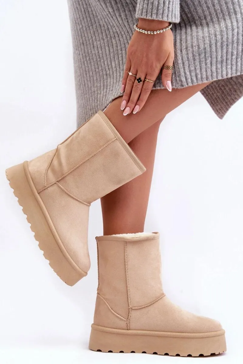 Damskie Śniegowce Ocieplone Futerkiem Beżowe Abrams Damskie Śniegowce Damskie