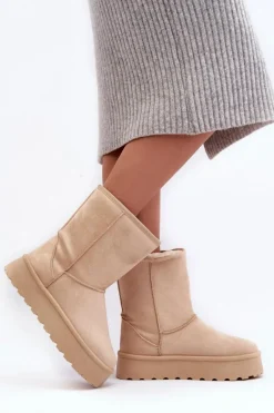 Damskie Śniegowce Ocieplone Futerkiem Beżowe Abrams Damskie Śniegowce Damskie