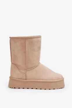 Damskie Śniegowce Ocieplone Futerkiem Beżowe Abrams Damskie Śniegowce Damskie