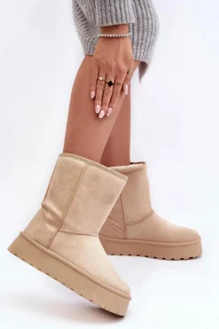 Damskie Śniegowce Ocieplone Futerkiem Beżowe Abrams Damskie Śniegowce Damskie