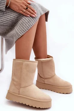 Damskie Śniegowce Ocieplone Futerkiem Beżowe Abrams Damskie Śniegowce Damskie