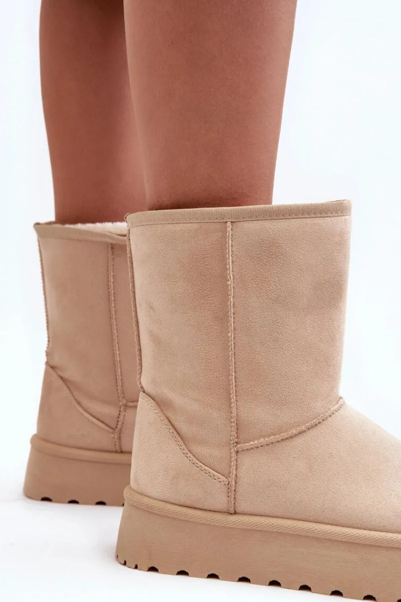 Damskie Śniegowce Ocieplone Futerkiem Beżowe Abrams Damskie Śniegowce Damskie