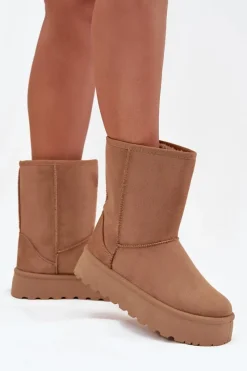 Boto Damskie Śniegowce Ocieplone Futerkiem Camel Abrams Brązowy