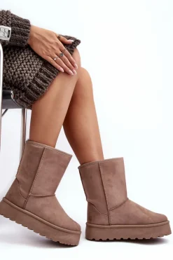 Śniegowce Damskie></noscript>Boto Damskie Śniegowce Ocieplone Futerkiem Ciemnobeżowe Abrams Beżowy