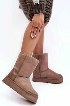 Śniegowce Damskie></noscript>Boto Damskie Śniegowce Ocieplone Futerkiem Ciemnobeżowe Abrams Beżowy